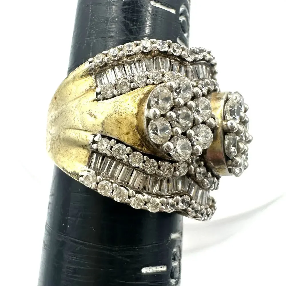 SJD 925 sterling silver gold vermeil cubic zirconia cocktail cluster ring size 7